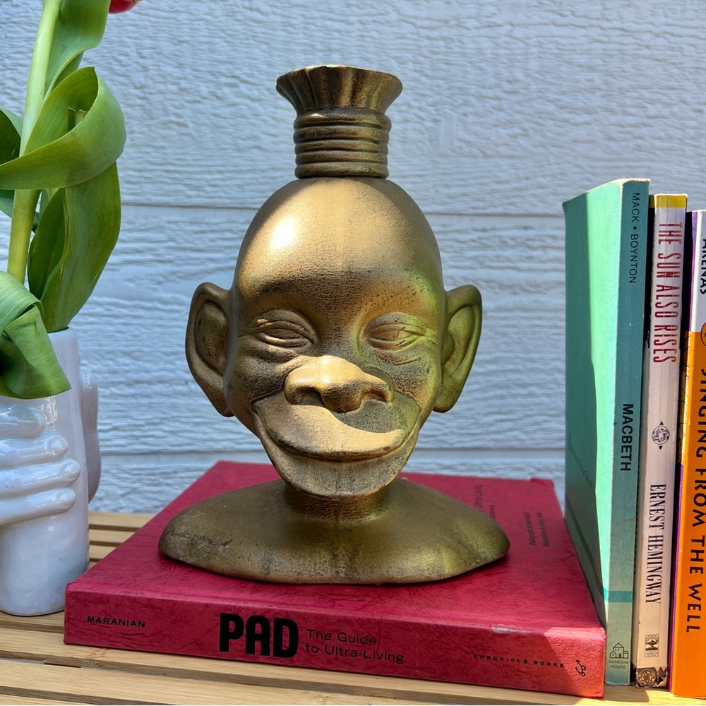 Golden Smiling Face w/ Hat Decanter Container